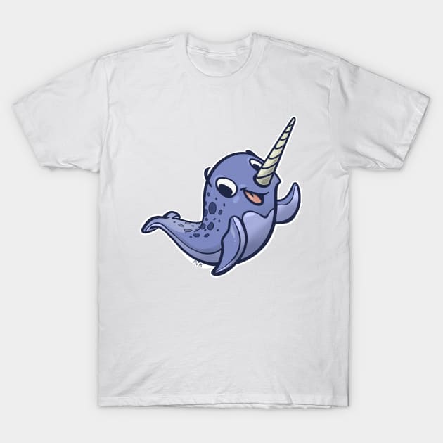 Happy Little Narwhal Waves Hi! (Slate with Shading) T-Shirt by RJKpoyp